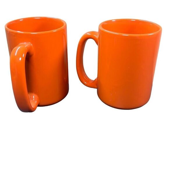 Plain Orange Ceramic Hot Cold Coffee Tea Mug Cup Size 3.25" x 5" Set Of 2 - Picture 4 of 6